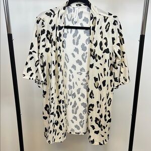 Tickled Teal Gray and Off White Animal Print Cardigan